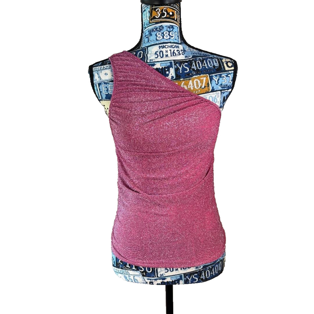 Shein Pink Sparkled One Shoulder Tank Blouse Size XS